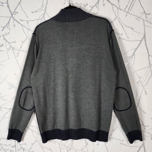 Codice Gray Navy 50% Merino Wool Blend Knit Mockneck Polo Sweater - Picture 3 of 5